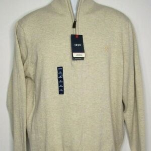 IZOD Men’s Classic Quarter Zip Rugby Pullover Sweater, Rock Heather